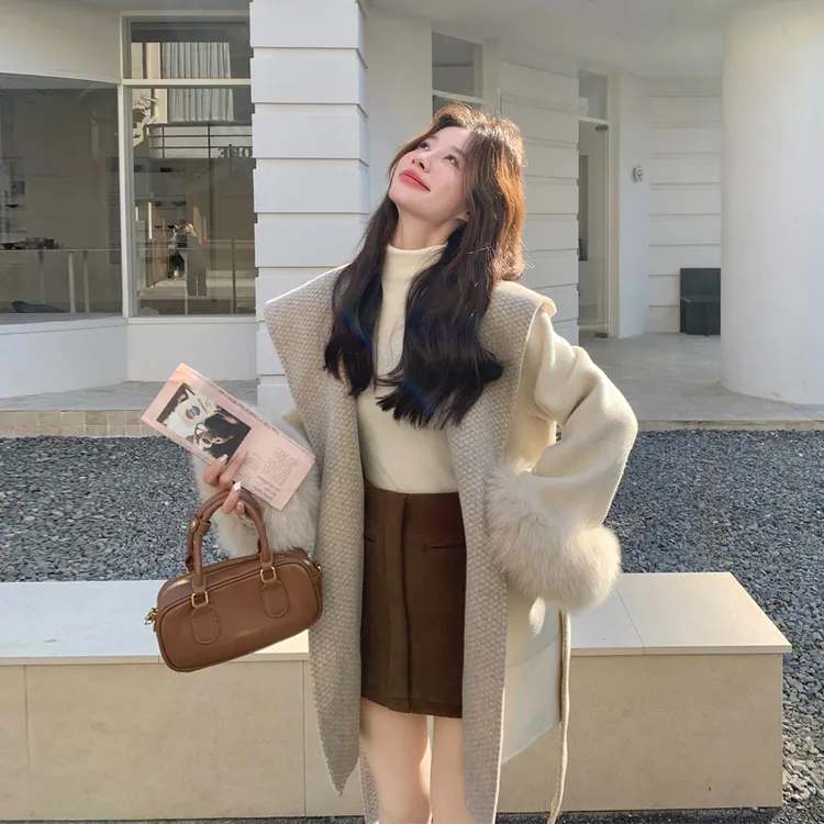 韩剧女主穿搭双面羊绒大衣2025冬季新款高级感简约通勤风毛呢外套