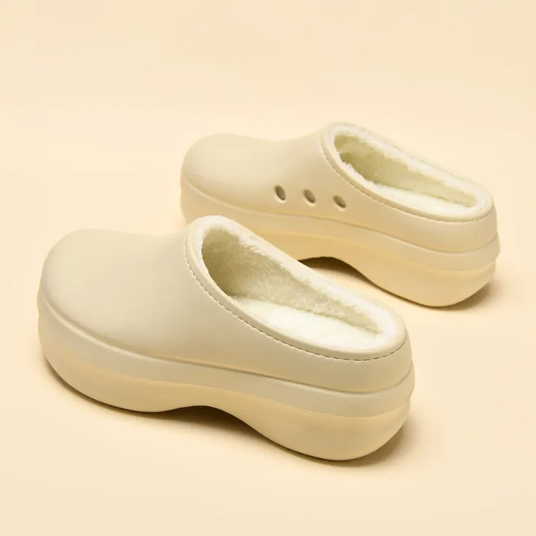 厨师鞋女款秋季外穿厚底增高防滑防水保暖加绒棉鞋情侣包头半拖鞋