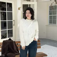微胖女装【软糖】绵羊毛蕾丝衫半高领长袖秋冬加厚洋气高贵上衣8667