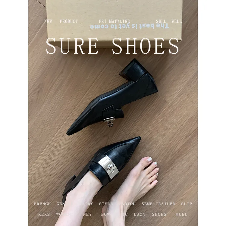 羊皮版！时髦精复古尖头粗跟单鞋女鞋子春秋新款英伦风棕色小皮鞋