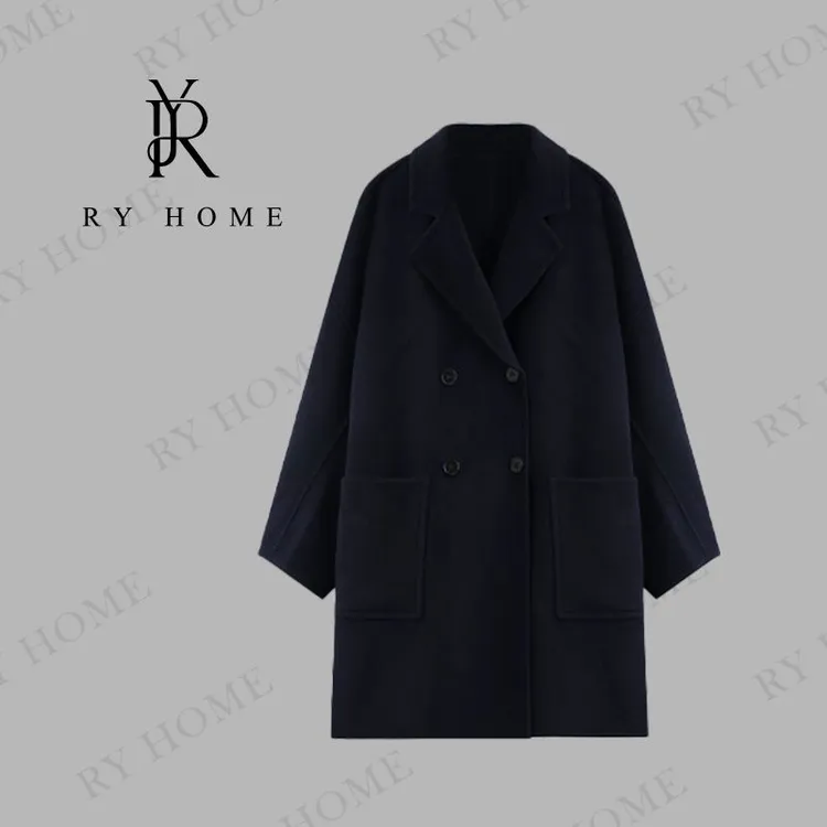 【容雨RYHOME】绵羊毛V家双排扣中长款大衣外套243W1853