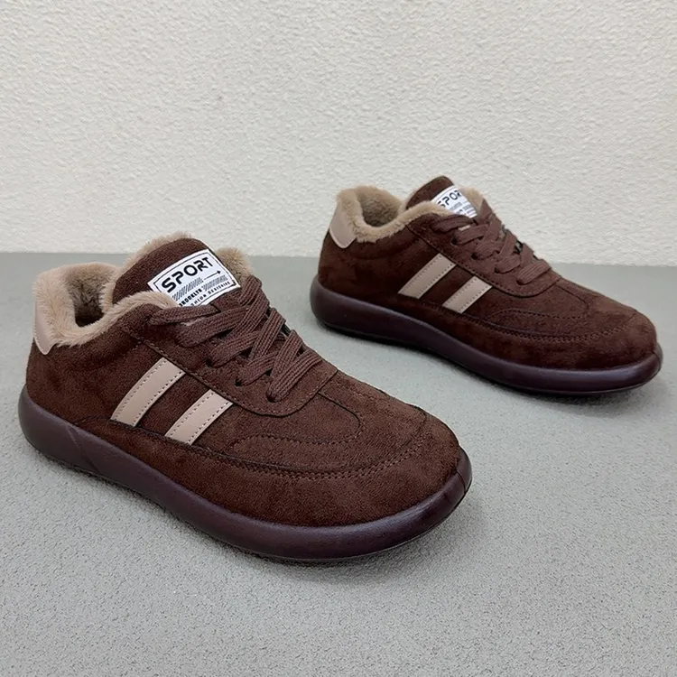 德训鞋女2025冬季新款休闲鞋加绒加厚板鞋保暖防滑毛毛鞋泡芙棉鞋