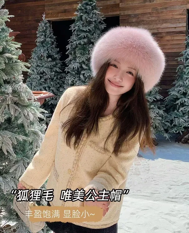 整皮狐狸毛皮草帽子女士冬季毛绒蒙古帽羊皮真皮地主帽礼帽渔夫帽
