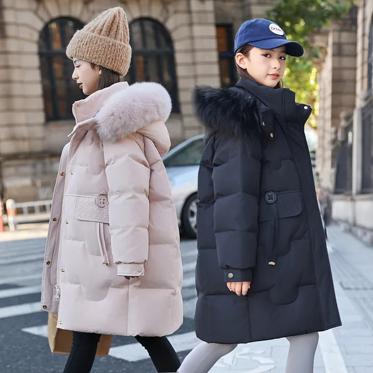 女童羽绒服2025新款洋气中大童加厚中长款过膝儿童羽绒冬装外套