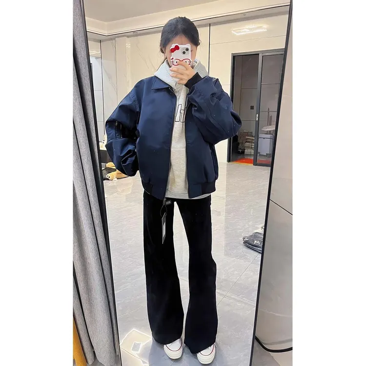 chapter1藏青色短款外套男女秋季高级感美式高街飞行员夹克棒球服