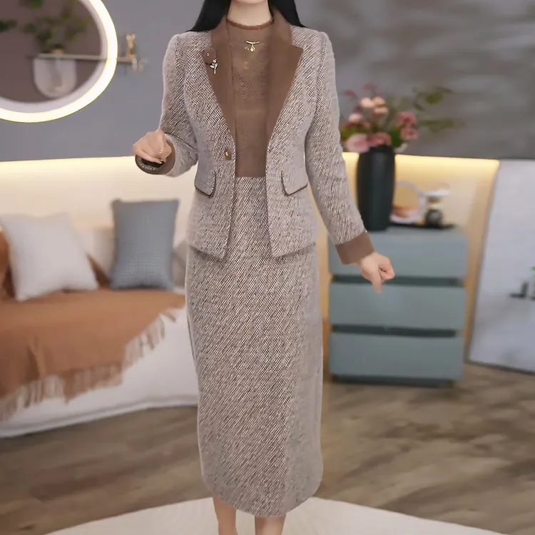 【西装棉服外套+连衣裙】两件套2025秋冬季新款气质显瘦女装套装裙