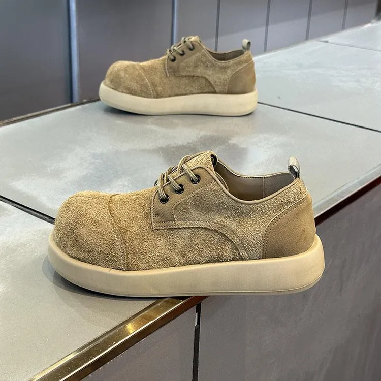 网红爆款厚底大头皮鞋男士厚底增高磨砂皮德比鞋男简约百搭休闲鞋