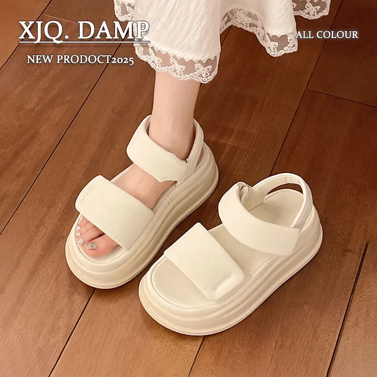 踩屎感凉鞋女款夏季厚底增高不累脚2025新款外穿魔术贴配裙子拖鞋