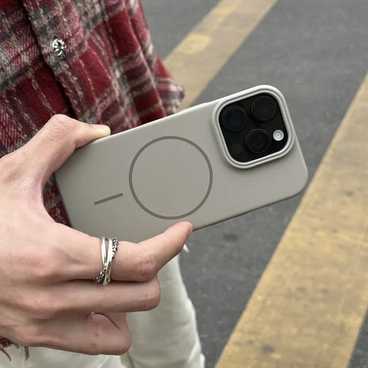 纯色简约钛灰色细圈磁吸适用iPhone16promax苹果手机壳14Pro/13套