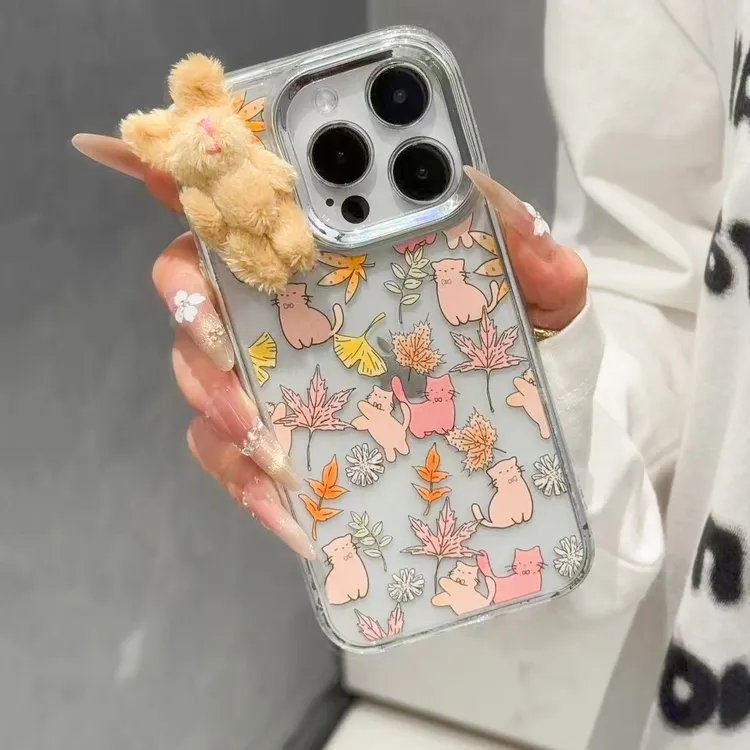 SMBLCE枫叶猫兔子公仔适用苹果17金属框16手机壳小米vivo华为oppo
