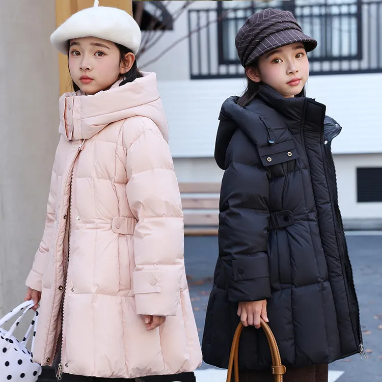 韩系收腰女童羽绒服中长款2025新款儿童冬季加厚女孩洋气中大童装