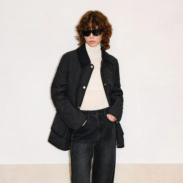 COVERINS2025冬新款翻领菱格夹真丝羊毛棉服外套CC35508110