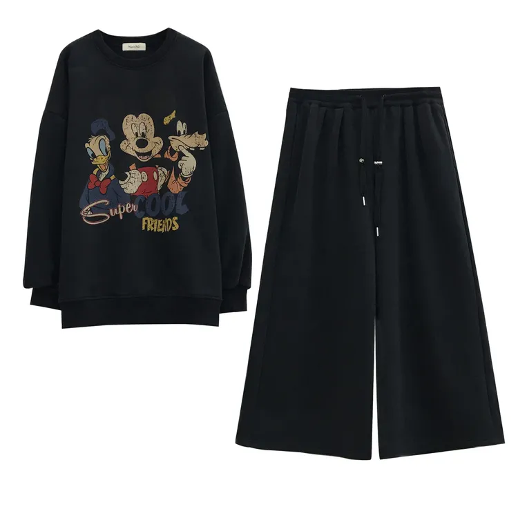 韩系加绒正反米奇卫衣套装~孕妇装休闲时尚休闲阔腿裤子秋冬上衣