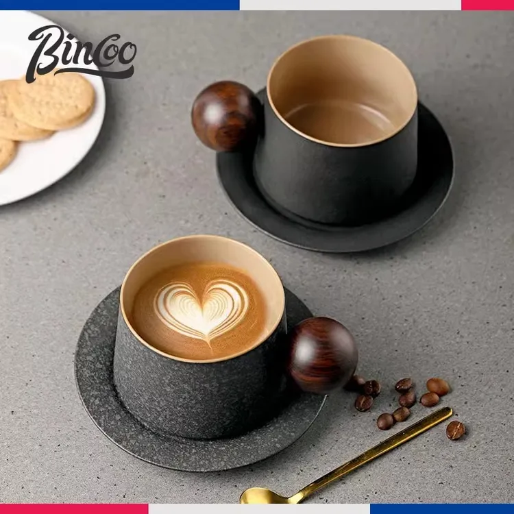 Bincoo日式复古咖啡杯碟套装创意粗陶拉花杯子家用高档精致马克杯