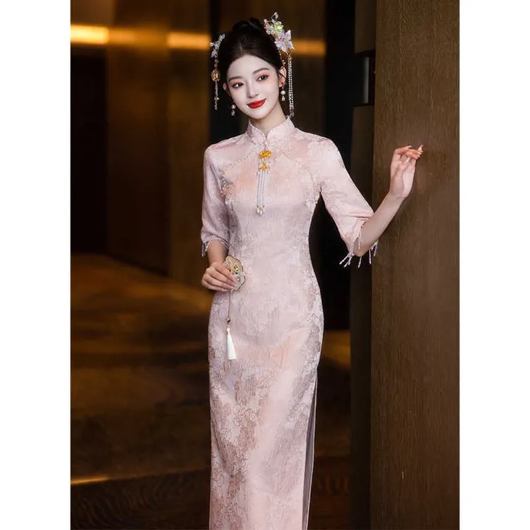 新中式粉色旗袍改良2025新款订婚连衣裙平时可穿敬酒服新娘晚礼服