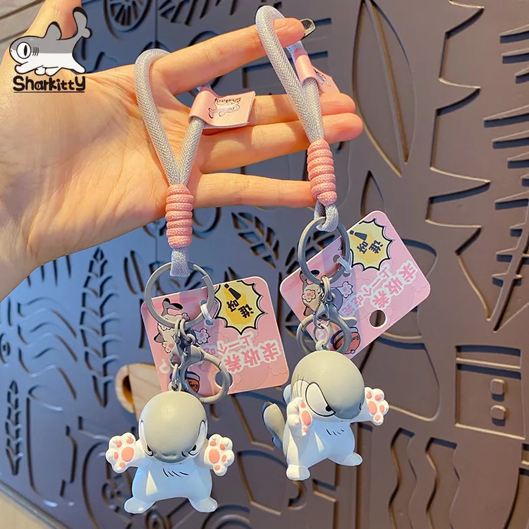 猫钥匙扣小鲨创意公仔潮流注塑卡通正版精致书包可爱挂件钥匙链女