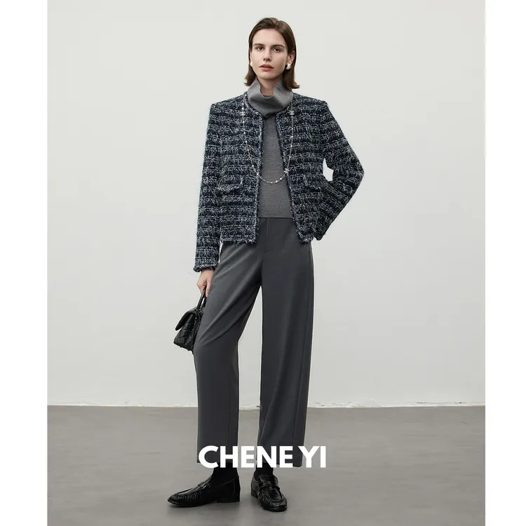 CHENE YI 经典通勤/佰搭chao大口袋设计微锥九分羊毛哈伦裤休闲裤