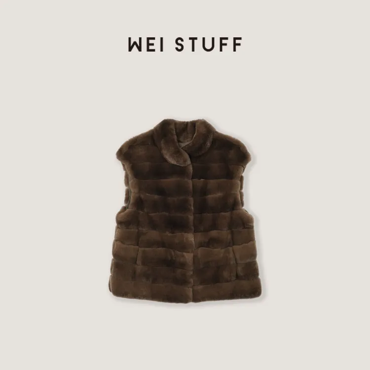 WEI STUFF  “焦糖朗姆”裘皮新贵獭兔毛立领皮草马甲外套10376