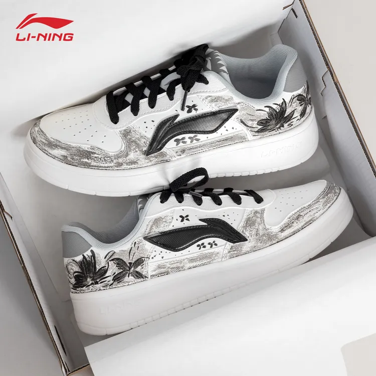 【定制板鞋】李宁浮舟水墨蝴蝶男款板鞋2025秋季简约时尚潮流休闲鞋
