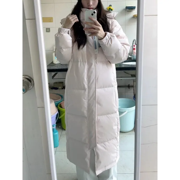 粉色过膝中长款棉服女2025秋冬季新款加厚保暖百搭棉衣面包服外套