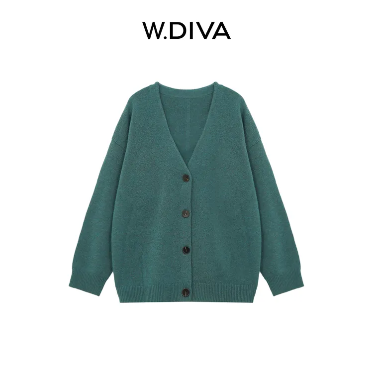 W.Diva【青岚】山羊绒宽松长袖针织开衫纯欲慵懒风女装51Z031358