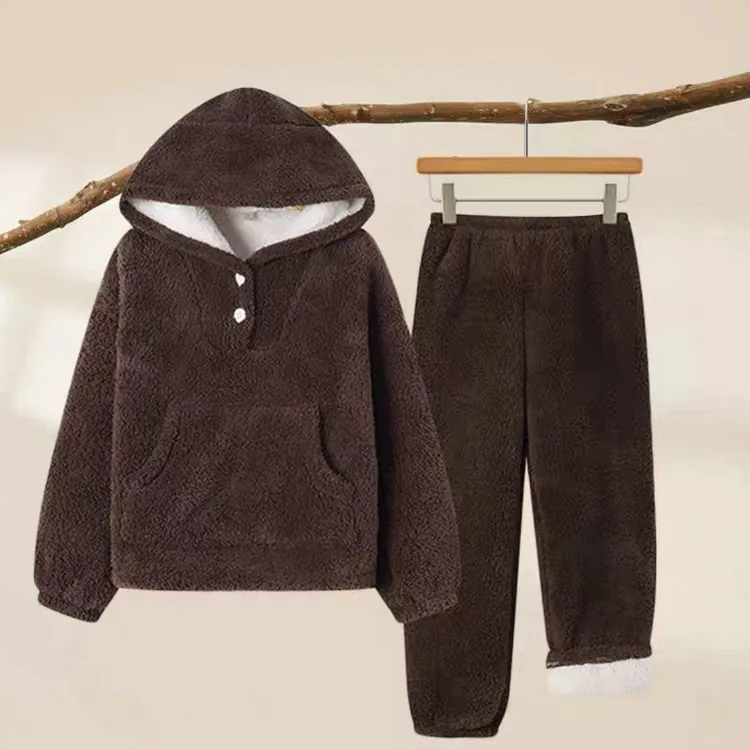 秋冬季简约睡衣女款加厚保暖可外穿高级感连帽浴袍长袖睡衣家居服