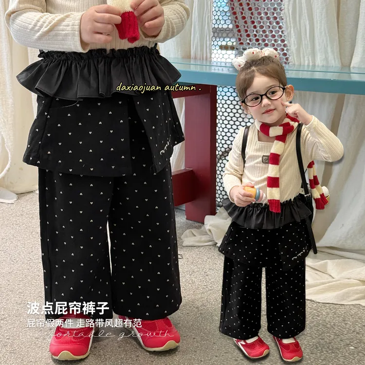 【大小卷】儿童春秋波点屁帘假两件女童牛仔裤-92009