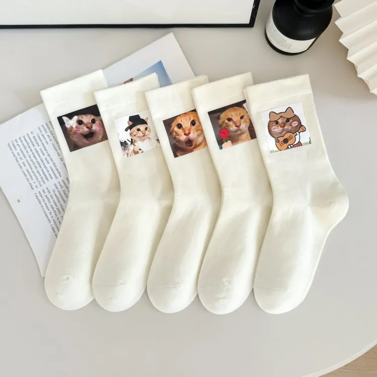 哈基米白色堆堆袜子女潮流中筒袜秋冬纯色棉袜无骨月子袜春夏长袜