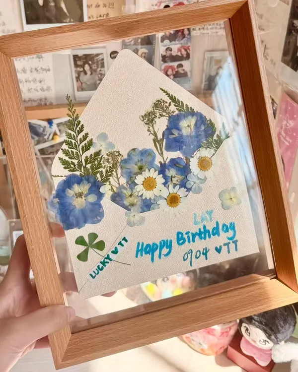【来鸭】春日来信干花相框手工diy材料包压花信封贺卡情侣摆件饰品