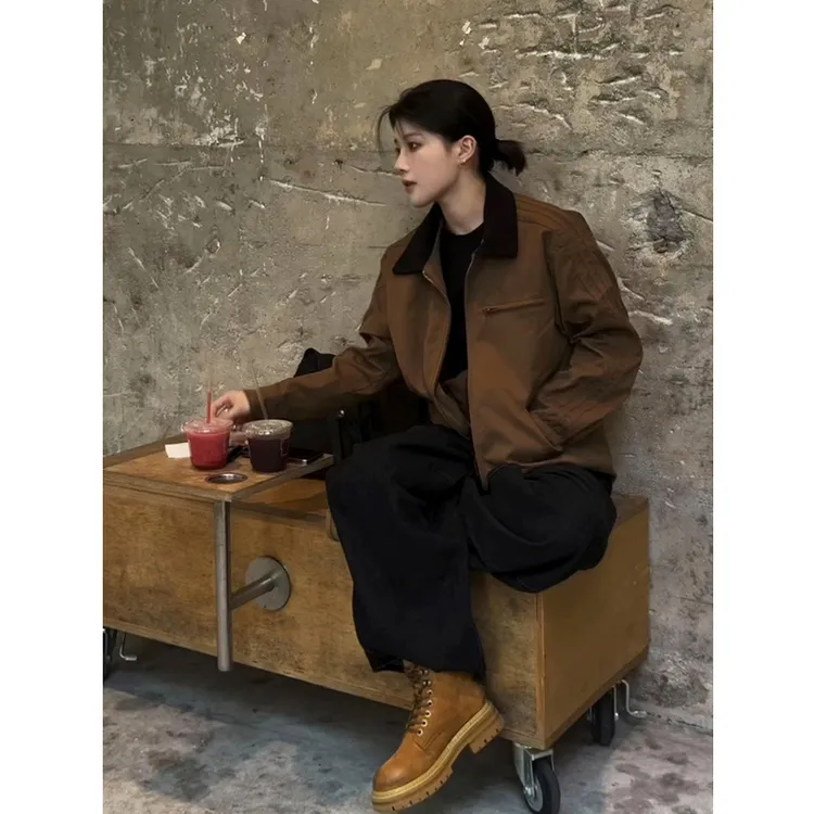 美拉德正肩工装外套男款秋季cleanfit美式复古短款翻领底特律夹克