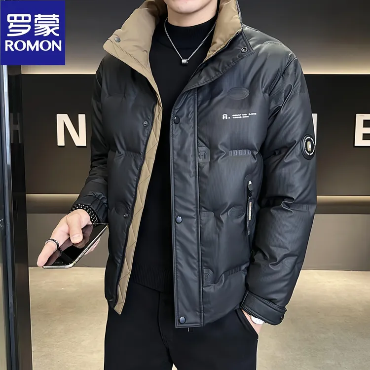 Romon/罗蒙冬季新款立领保暖羽绒服男士短款修身时尚百搭加厚外套