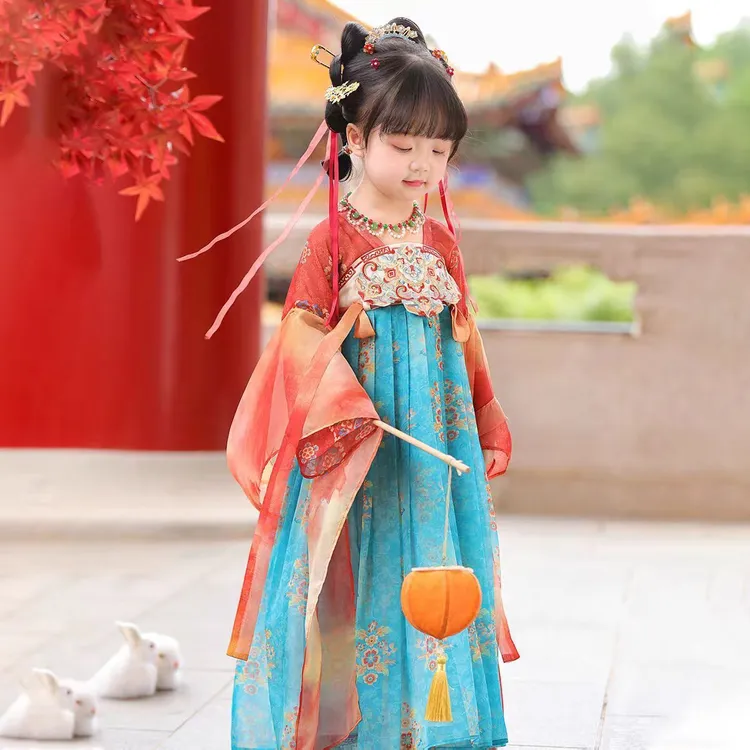 汉服新款女童春秋中国古风敦煌女孩古装连衣裙儿童唐装