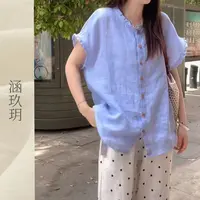 涵玖玥▪100%汉麻【小飞袖】色织麻料花边小飞袖上衣素-2558