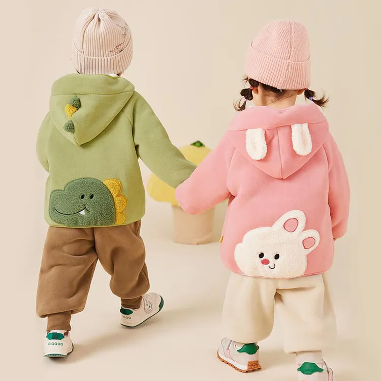 儿童连帽外套秋冬宝宝加绒上衣冬装男童衣服加厚奥粒绒女童童装潮