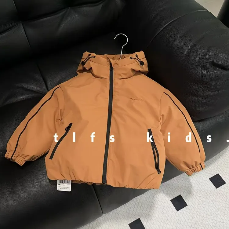 童例「25508桔色连帽中长羽绒服」冬季白鸭绒保暖男童女童儿童外套