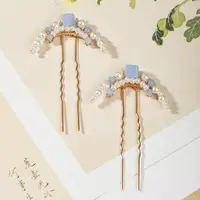 蓝色仿珍珠掩鬓。前尘梦古风汉服配饰