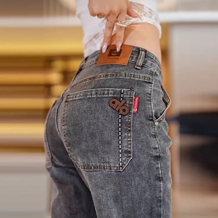 2025早秋新款男士牛仔裤修身商务小脚黑灰色长裤弹力小直筒长裤