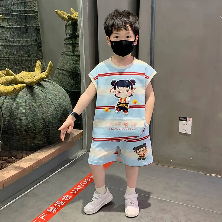 哪吒衣服男童夏季套装2025新款宝宝背心夏装时髦服装儿童运动童装