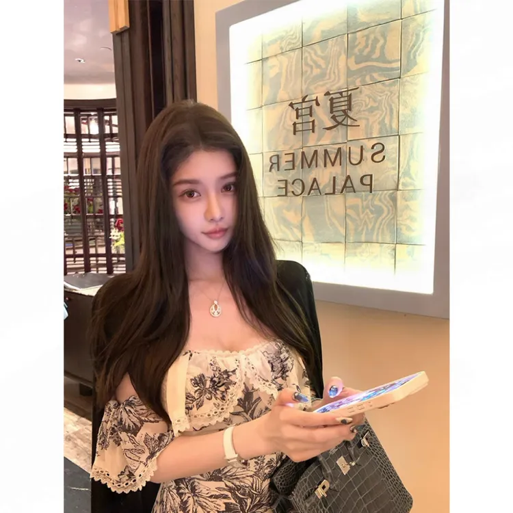 【墨染青花】中式方领包臀短裙女夏季收腰显瘦含胸垫连衣裙