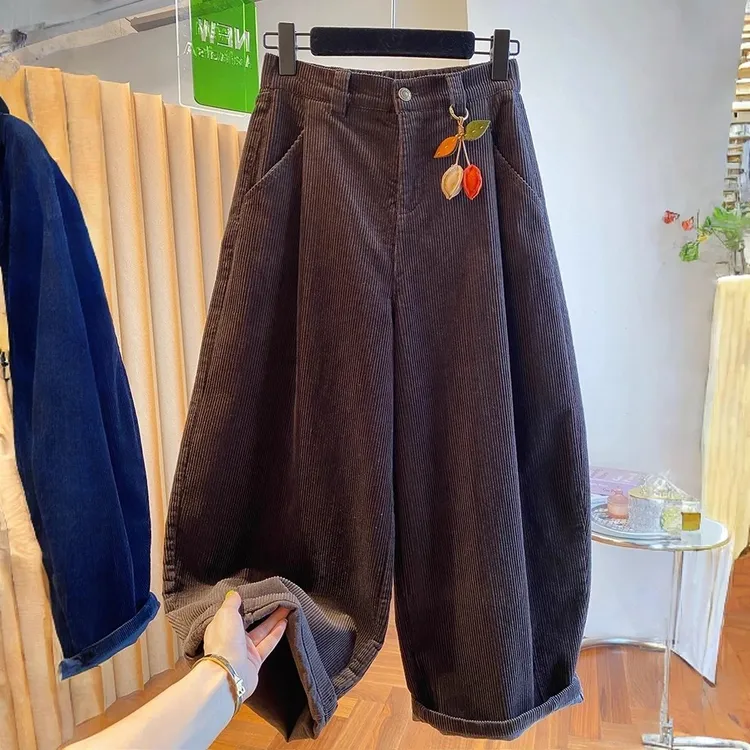 高端欧货高级感巨好看的气球裤子秋季休闲高腰灯芯绒阔腿弯刀裤女