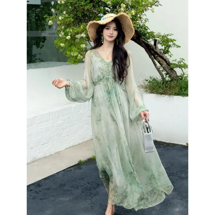 【禾枫丫丫-玉荷】重磅100桑蚕丝连衣裙 8E-125-18