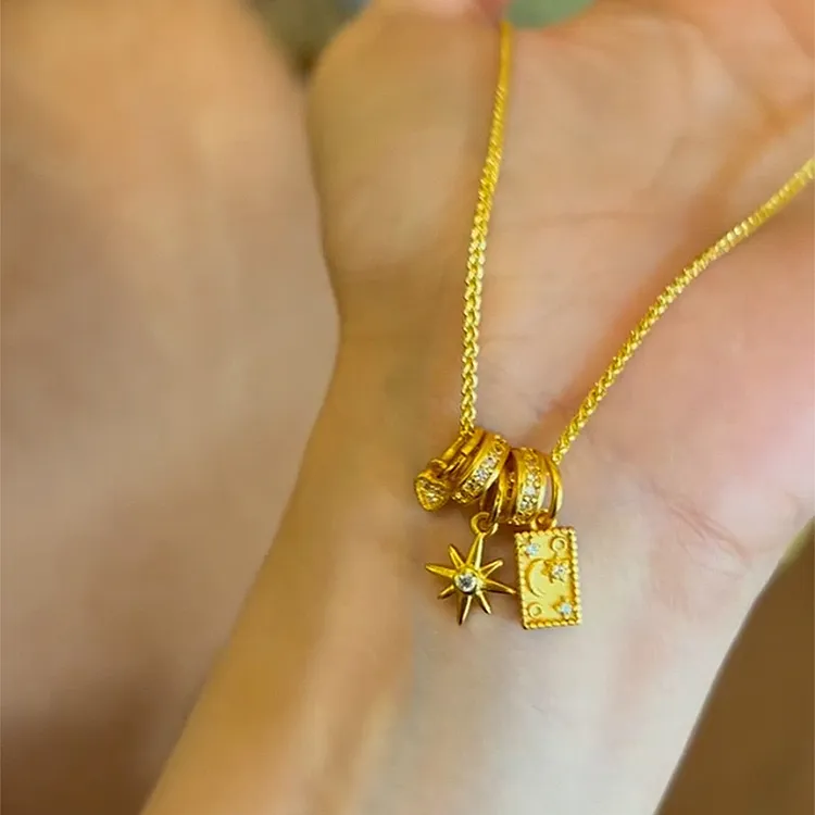 铜合金吊坠 星月神话项链女太阳花点缀小星星diy月光牌心形吊坠