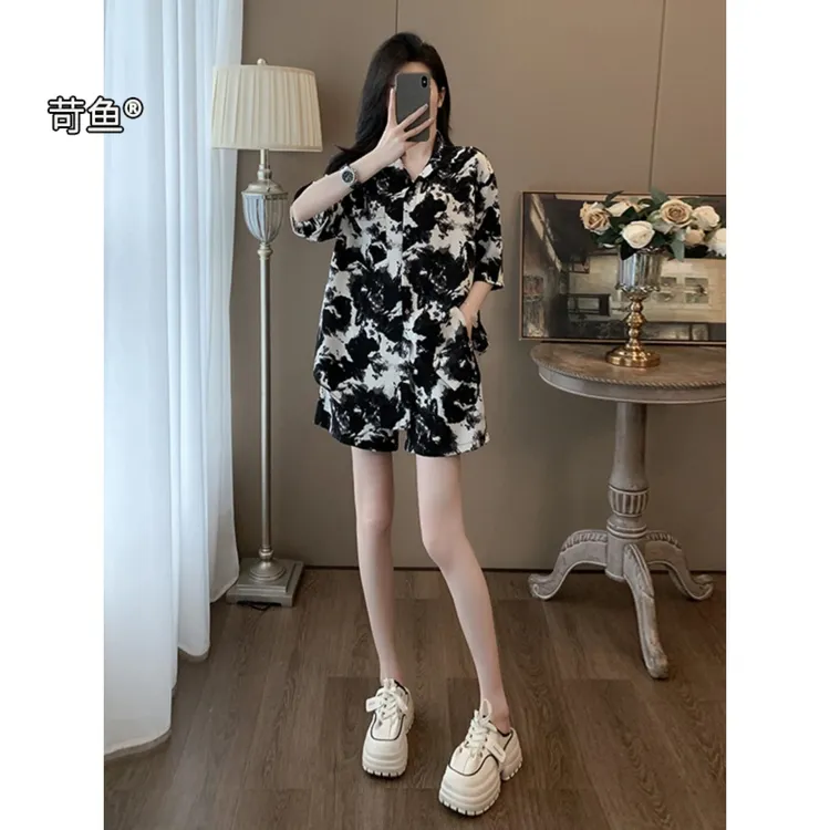 苛鱼2025年时尚韩版夏天短裤衬衫套装女宽松洋气减龄时髦两件套穿