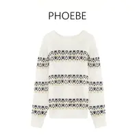 韩【复古费尔岛】PHOEBE叶姐  提花费尔岛圆领毛针织衫HF5091668C