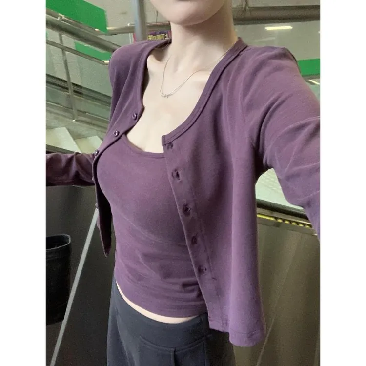 春秋无袖吊带开衫两件套显瘦长袖小个子修身上衣