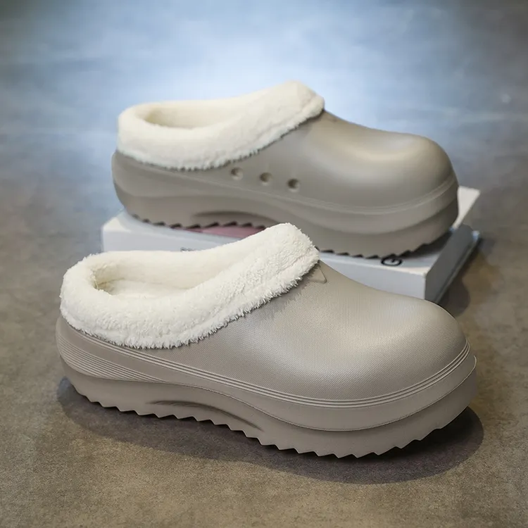 酷路直防水棉鞋男冬季2025新款外穿家居情侣加绒保暖包头勃肯鞋