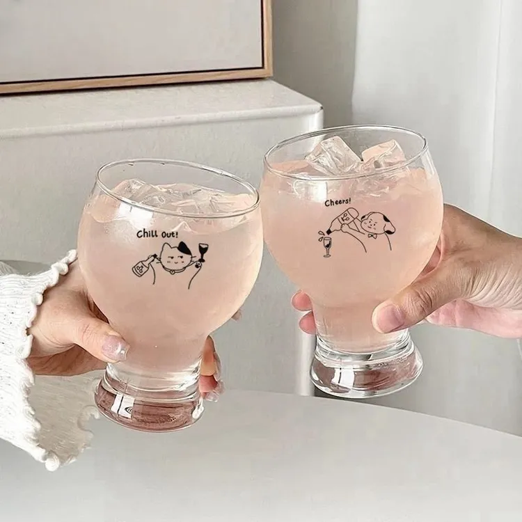【9,9发两只】卡通高脚杯ins风高颜值啤酒杯玻璃杯果汁饮料杯子