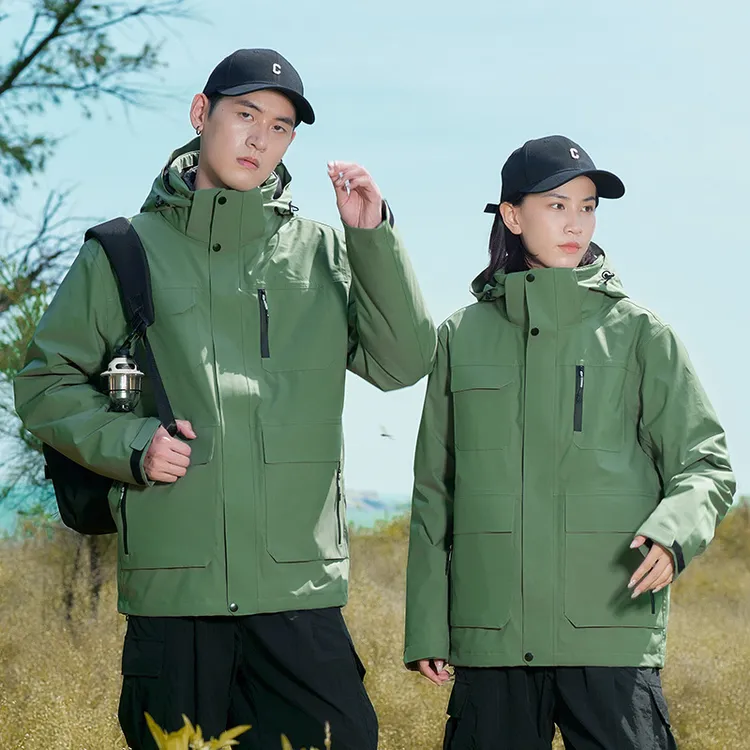 新品户外山系登山服YKK男女款防水冲锋衣三合一羽绒内胆保暖外套