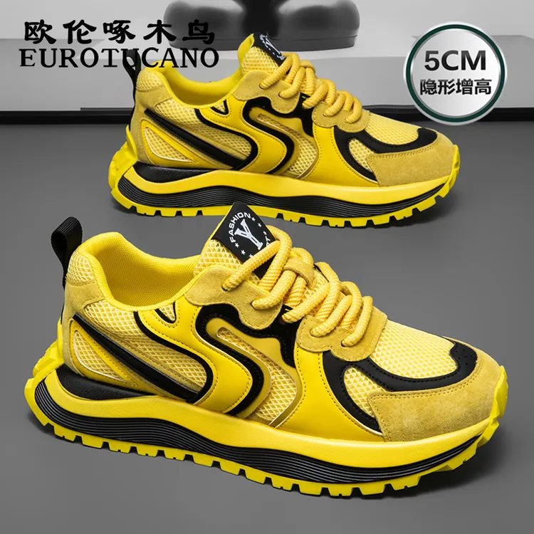 欧伦啄木鸟EUROTUCANO男鞋新款透气休闲网面鞋男士厚底运动跑步鞋