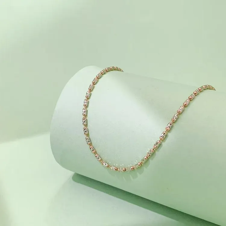 链子925银 扣头砖石链-S925银时尚百搭坠链可调节双色链子